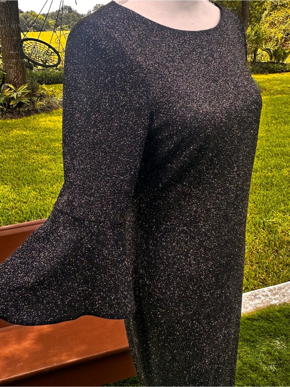 Calvin Klein Black Glitter Bell-Sleeve Jumpsuit